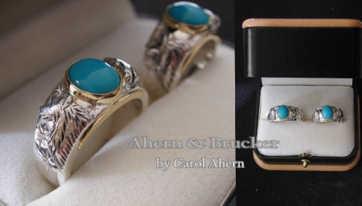 Sterling 18k Turquoise Wolf wedding set Available in Platinum 18k 14k 