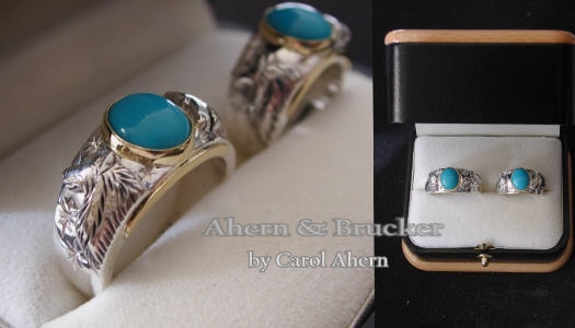 Sterling 18k Turquoise Wolf wedding set Available in Platinum 18k 14k